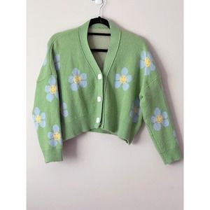 Women’s Green Daisy Cropped Cardigan